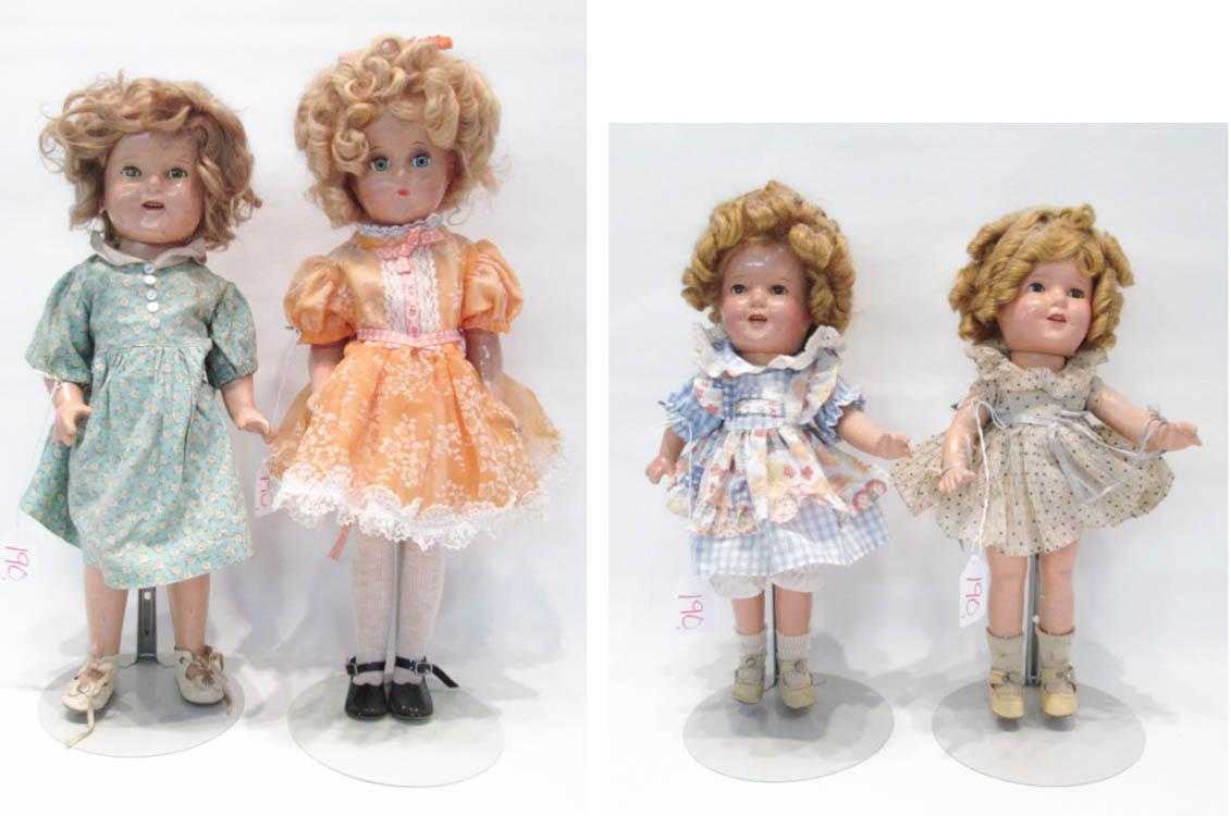 Appraisal: GROUP OF FOUR COMPOSITION SHIRLEY TEMPLE DOLLS with period clothing