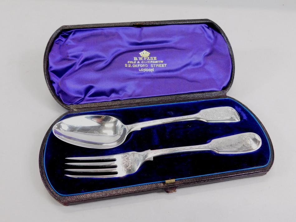 Appraisal: A silver and silver plated christening set to include a