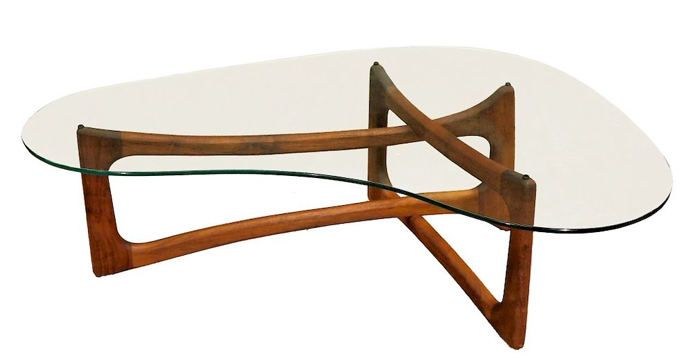 Appraisal: Adrian Pearsall MCM Glass and Walnut Coffee Table Adrian Pearsall