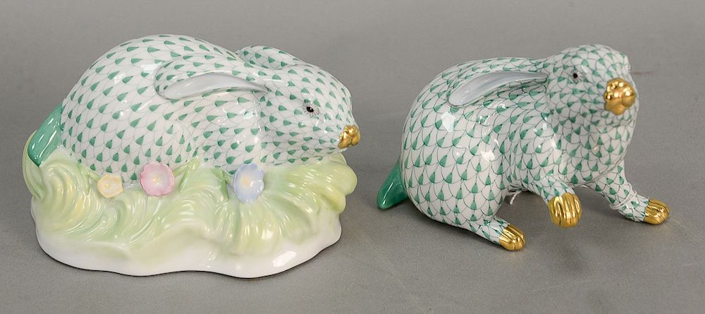 Appraisal: Two large porcelain Herend Rabbit figurines green fishnet marked Herend