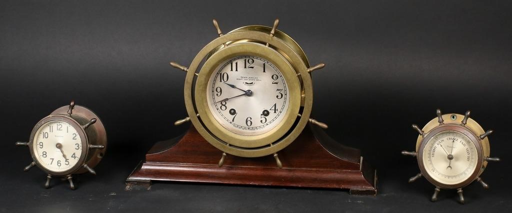 Appraisal: ship's wheel clocks Seth Thomas and Waterbury Waterbury barometer Waterbury