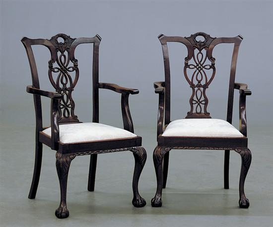 Appraisal: Pair Chippendale style mahogany armchairs shaped toprail over pierced splat