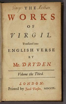 Appraisal: DRYDEN VIRGIL WORKS LONDON TONSON THIRD EDITION OF THE DRYDEN