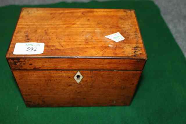 Appraisal: A GEORGIAN SATINWOOD TEA CADDY with inset diamond ivory escutcheon