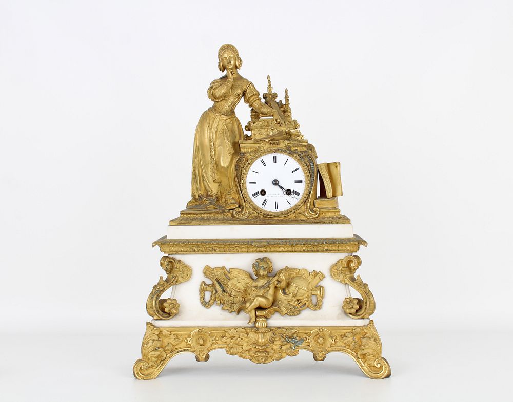 Appraisal: Antique Gilt Bronze French Mantel Clock Antique Gilt Bronze Marble