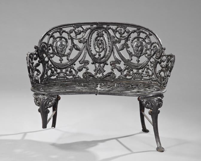 Appraisal: Painted Cast-Iron Garden Bench th century the carved crest over