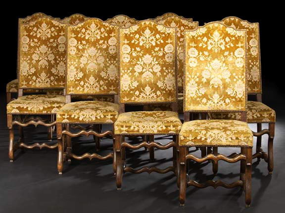 Appraisal: Suite of Ten Provincial Fruitwood Sidechairs late th century the