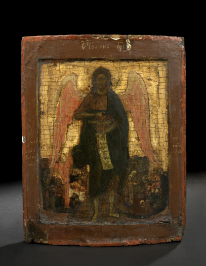 Appraisal: Russian Polychromed Wooden Ikon of St John the Baptist Angel