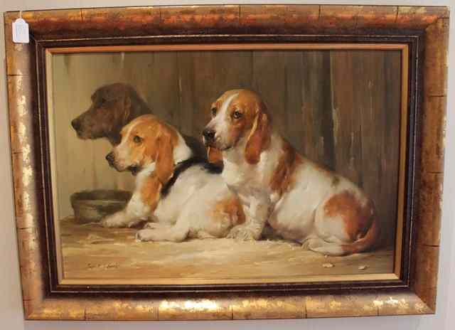 Appraisal: JOSEPH H SULKOWSKI b 'Bassett Hounds in Kennel' signed oils