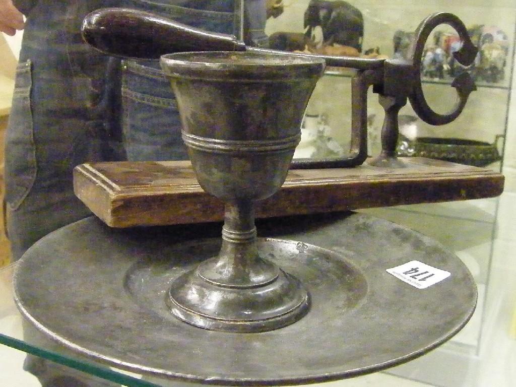 Appraisal: th century reeded pewter chalice high together with an early