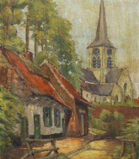 Appraisal: Antique Impressionist Town Scene with church in the background Oil