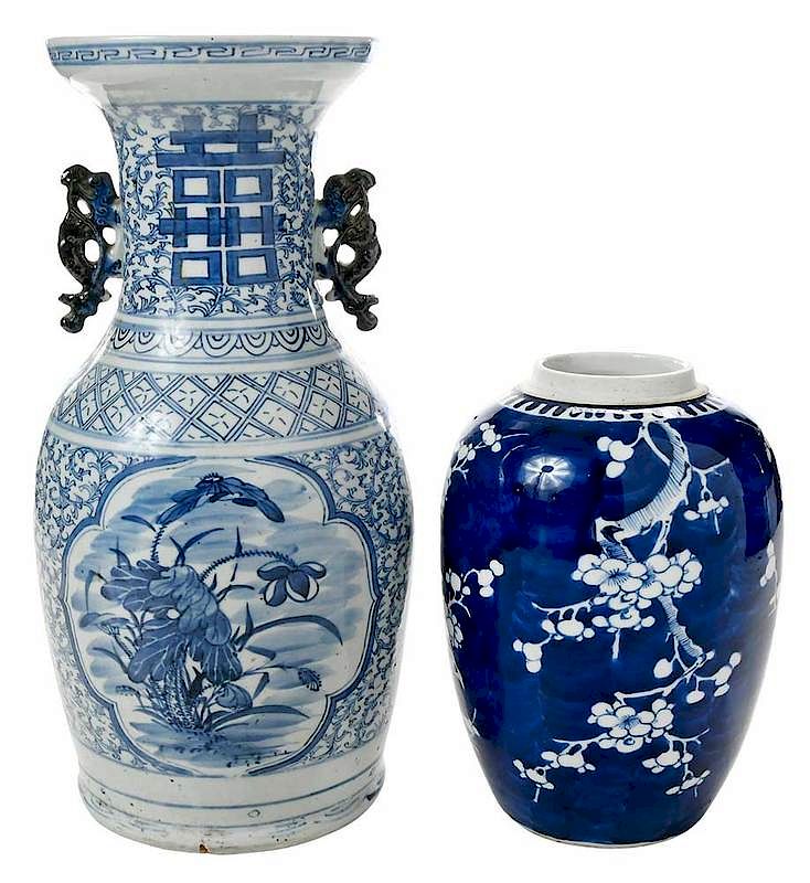 Appraisal: Two Blue and White Chinese Vases baluster form flared rim