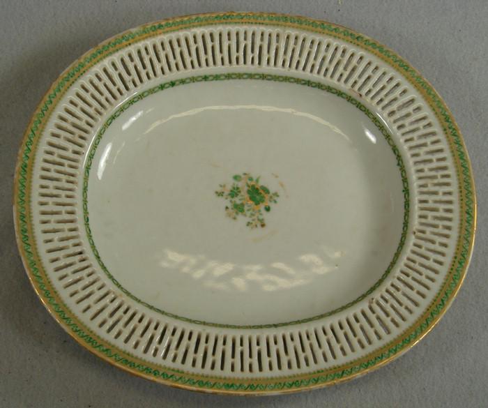 Appraisal: Chinese export porcelain reticulated tray green gilt floral decoration x