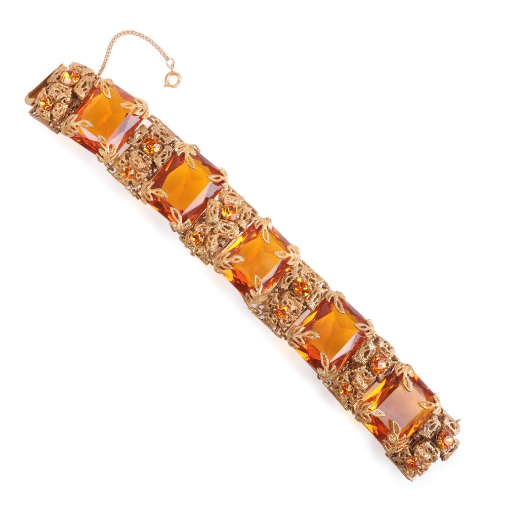 Appraisal: Amourelle bracelet with HUGE linked amber crystals encrusted with gilt