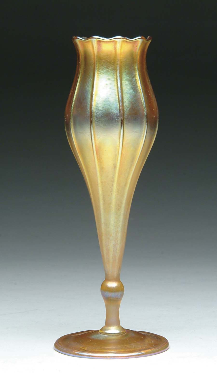 Appraisal: TIFFANY FLOWER FORM VASE Nice gold iridescent flower form vase