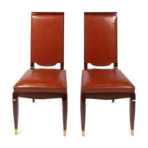 Appraisal: Maurice Jallot French - Set of Six Dining Chairs walnut