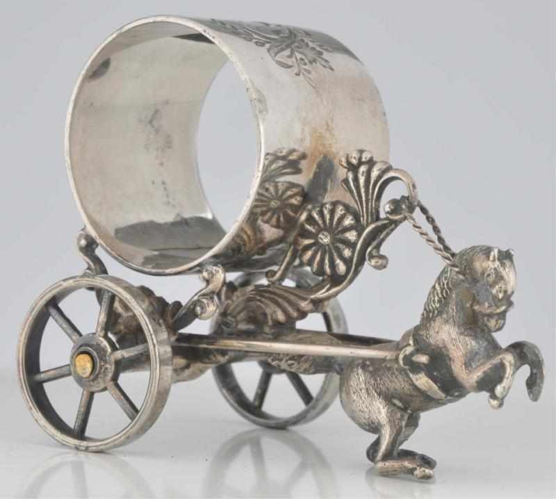 Appraisal: Small Horse Pulls Holder Figural Napkin Ring Holder on wheels