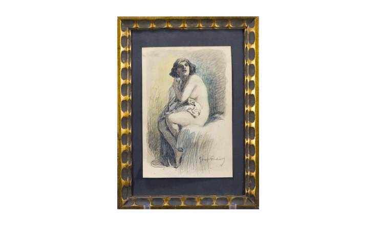 Appraisal: Framed Picture Seated Nude Lady signed in pencil