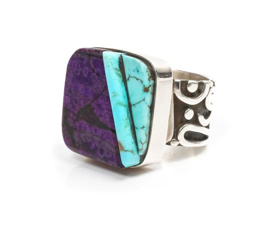 Appraisal: Sale Lot A Southwestern Style Silver Sugilite and Turquoise Ring