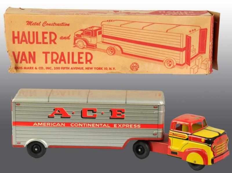 Appraisal: Marx Pressed Steel Ace Van Hauler Truck Toy Description Includes