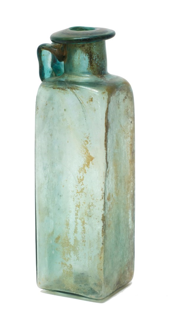 Appraisal: A Gallo-Roman tall green glass flask c late st- nd