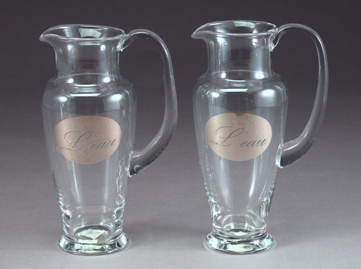 Appraisal: Tall Pair of French Blown Glass Iced Water Pitchers of