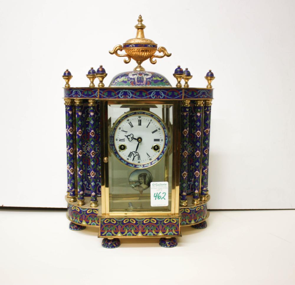 Appraisal: CLOISONNE ENAMEL AND BRASS CASE MANTEL CLOCK Chinese last quarter