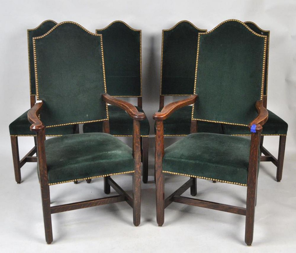 Appraisal: Six Upholstered Country Style Oak Dining Chairs with four side