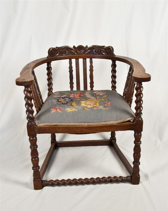 Appraisal: A L th C Oak Armchair with a needlepoint seat