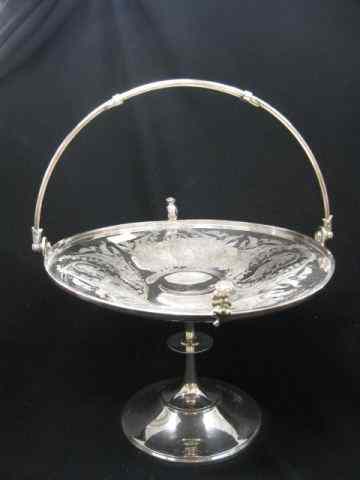 Appraisal: Victorian Silverplate Centerpiece basket style swing handle Art Nouveau scene