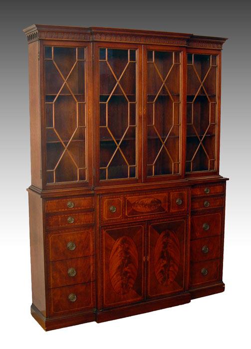 Appraisal: MAHOGANY BREAKFRONT SECRETARY LIBRARY BOOKCASE Upper section with four fret