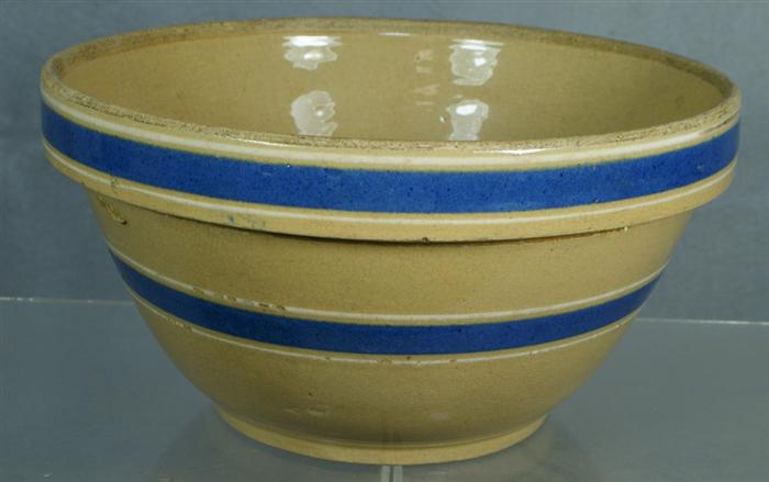 Appraisal: Yellowware bowl light blue cream slip bands d Estimate -