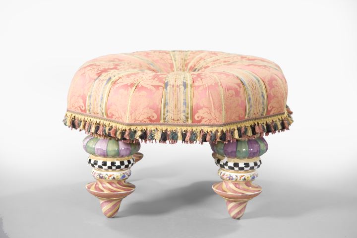 Appraisal: Unusual Ceramic and Upholstered Stool by MacKenzie-Childs New York the