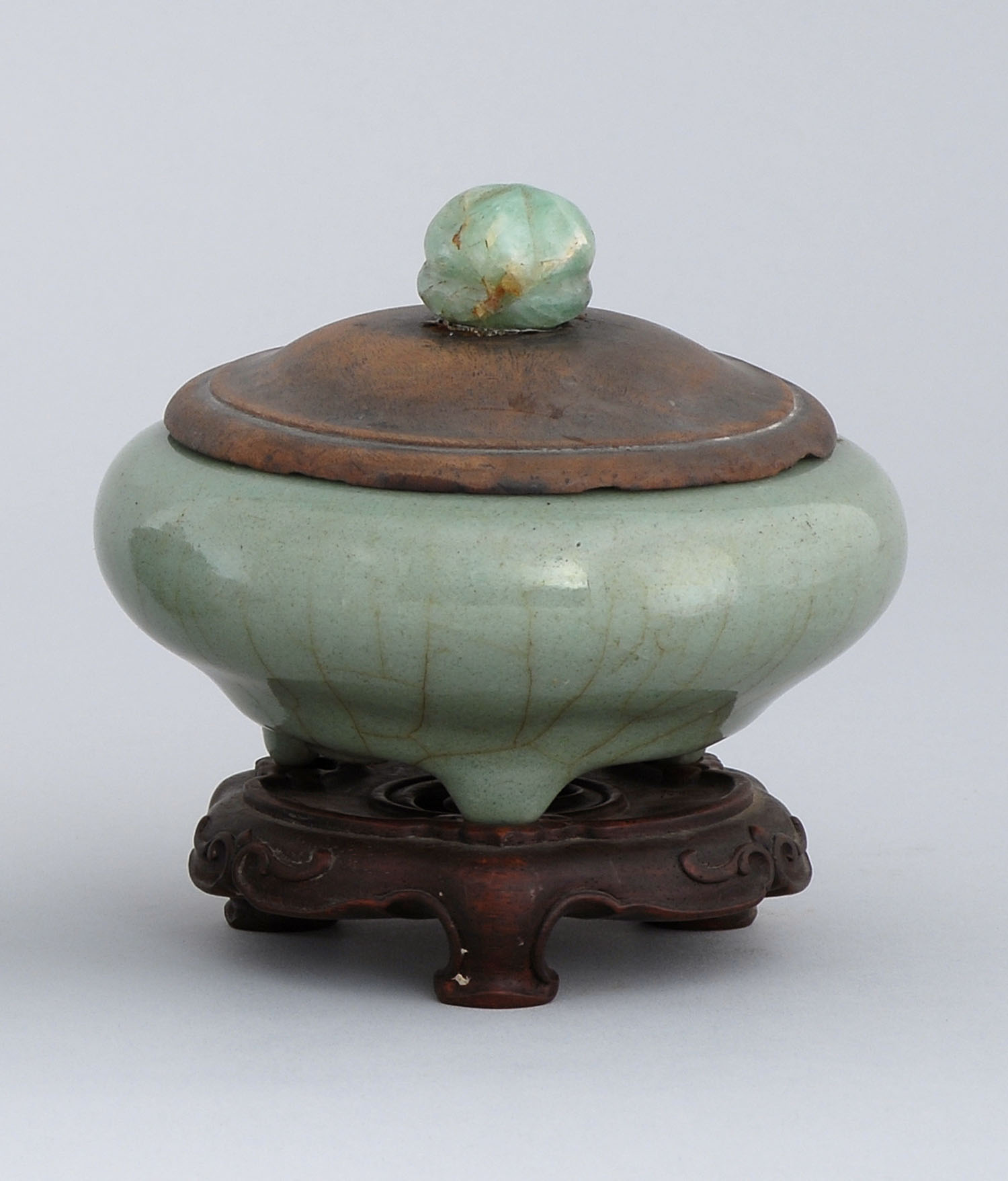 Appraisal: CRACKLE GLAZE CELADON PORCELAIN CENSER Ming DynastyIn ovoid form on