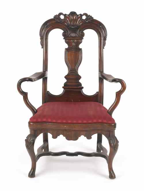 Appraisal: North European Queen Anne mahogany armchair ca with a carved