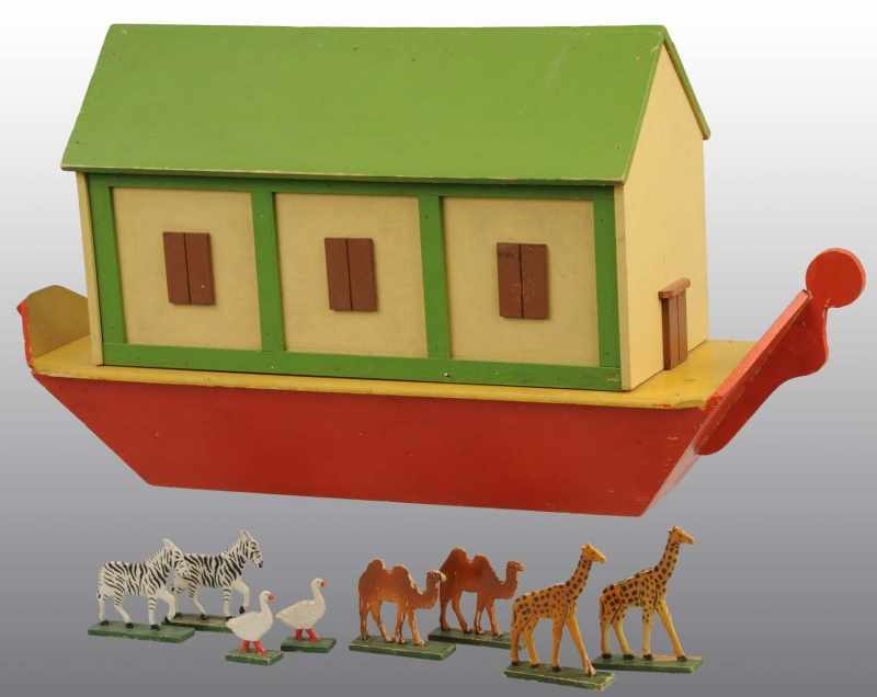 Appraisal: Painted Wooden Noah's Ark Description German With over detailed wooden