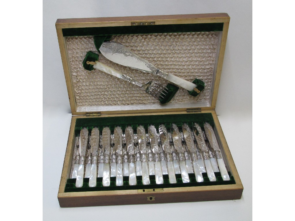 Appraisal: A Victorian plated and abalone shell set of twelve fish