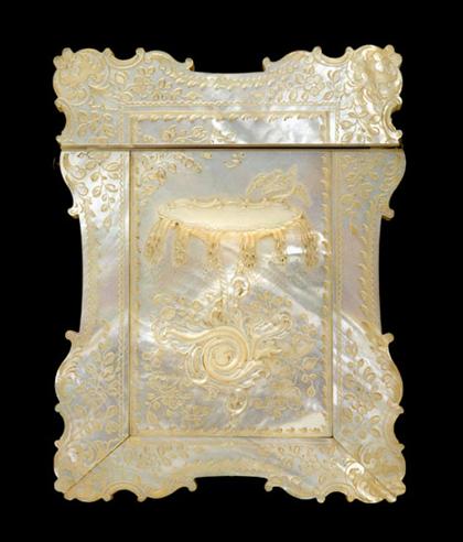 Appraisal: Large Victorian mother-of-pearl card case th century The shaped rectangular