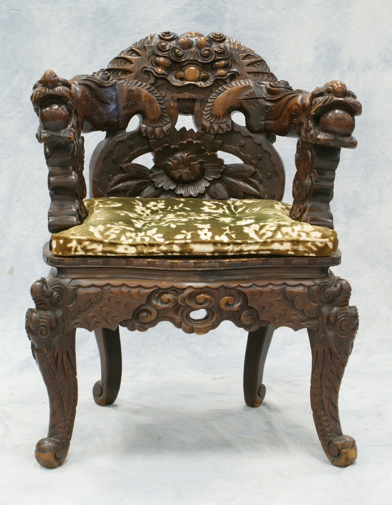 Appraisal: Japanese carved dragon armchair th c h