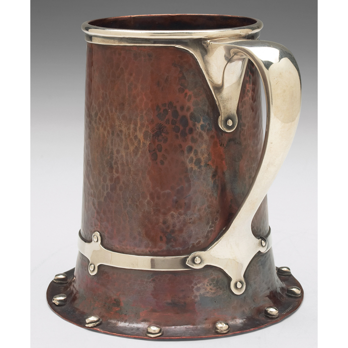 Appraisal: Heinrich handled vessel hammered copper with applied silver handle top