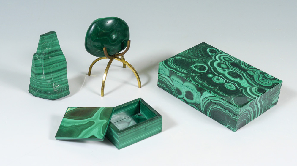 Appraisal: ESTATE LOT OF MALACHITE Featuring an Onyx lined hinged Box