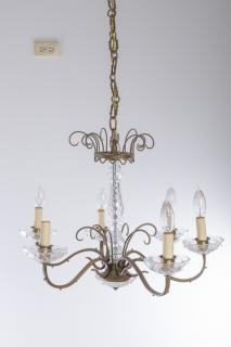 Appraisal: Brass Glass Six Branch Chandelier Brass six branch chandelier with