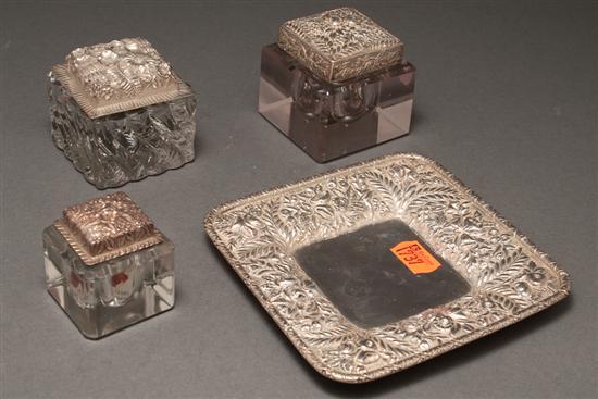 Appraisal: American repousse silver inkwell tray S Kirk Son Baltimore circa