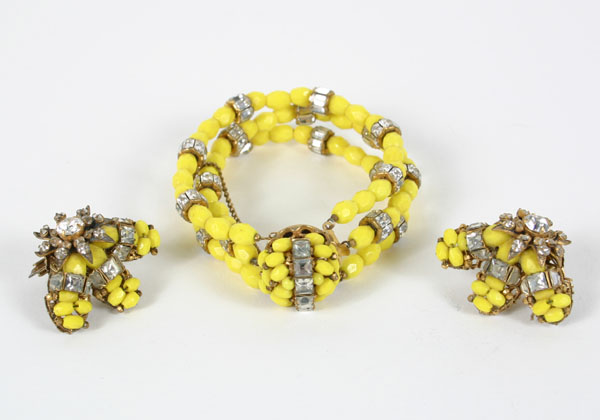 Appraisal: Miriam Haskell bracelet and earring set consisting of yellow glass