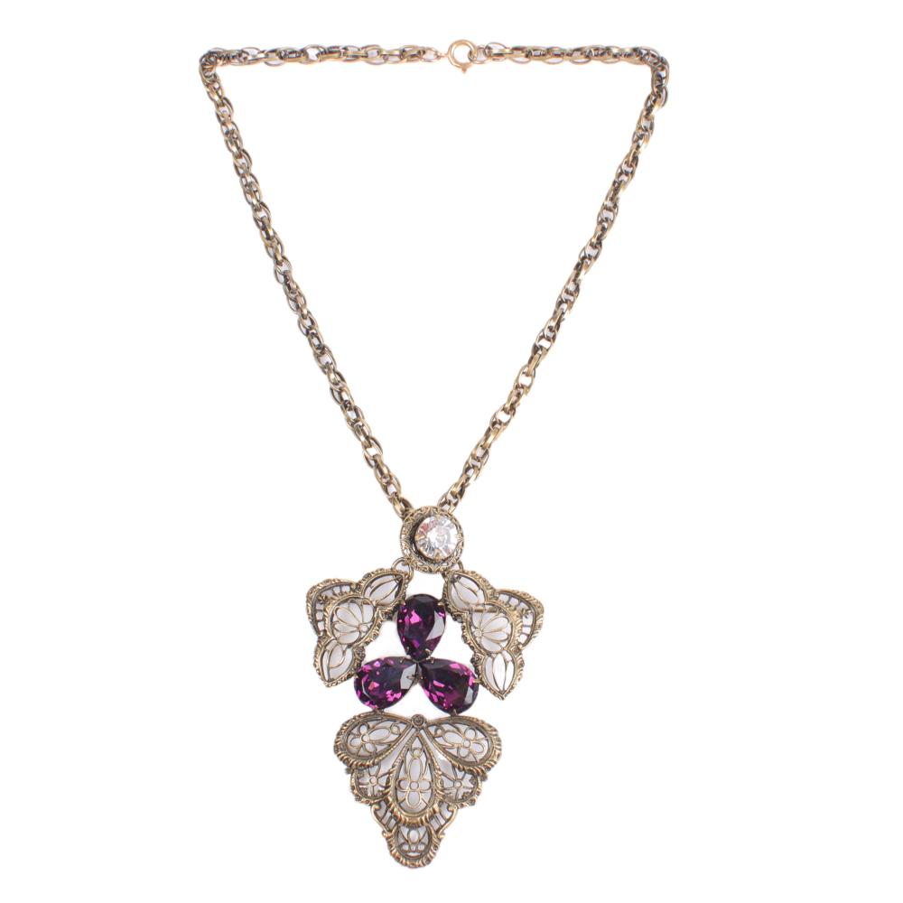 Appraisal: JOSEFF OF HOLLYWOOD OPENWORK FILIGREE PENDANT NECKLACE WITH CRYSTAL PURPLE