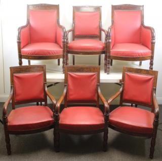 Appraisal: Set of Upholstered th Century French Mahogany Arm Chairs Wonderful