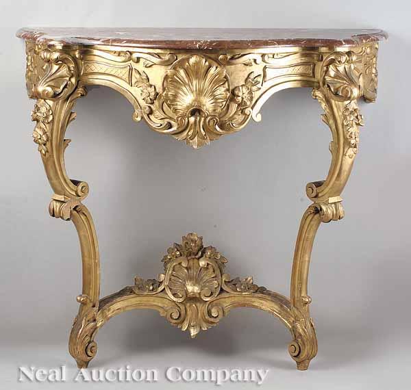 Appraisal: An Antique Continental Carved and Gilded Console Table th c