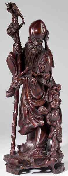 Appraisal: Chinese Rootwood Carving of Shou Xing th century the smiling