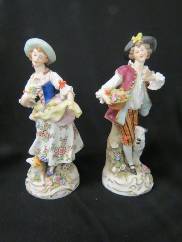 Appraisal: Pair of Dresden Porcelain Figurines flower seller man woman tall