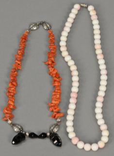 Appraisal: Two coral necklaces white coral lg in Two coral necklaces